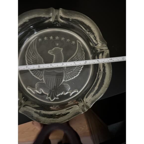 Vintage Indiana Glass Frosted American Eagle Ashtray cigar 10" very heavy 7 star - Picture 2 of 16
